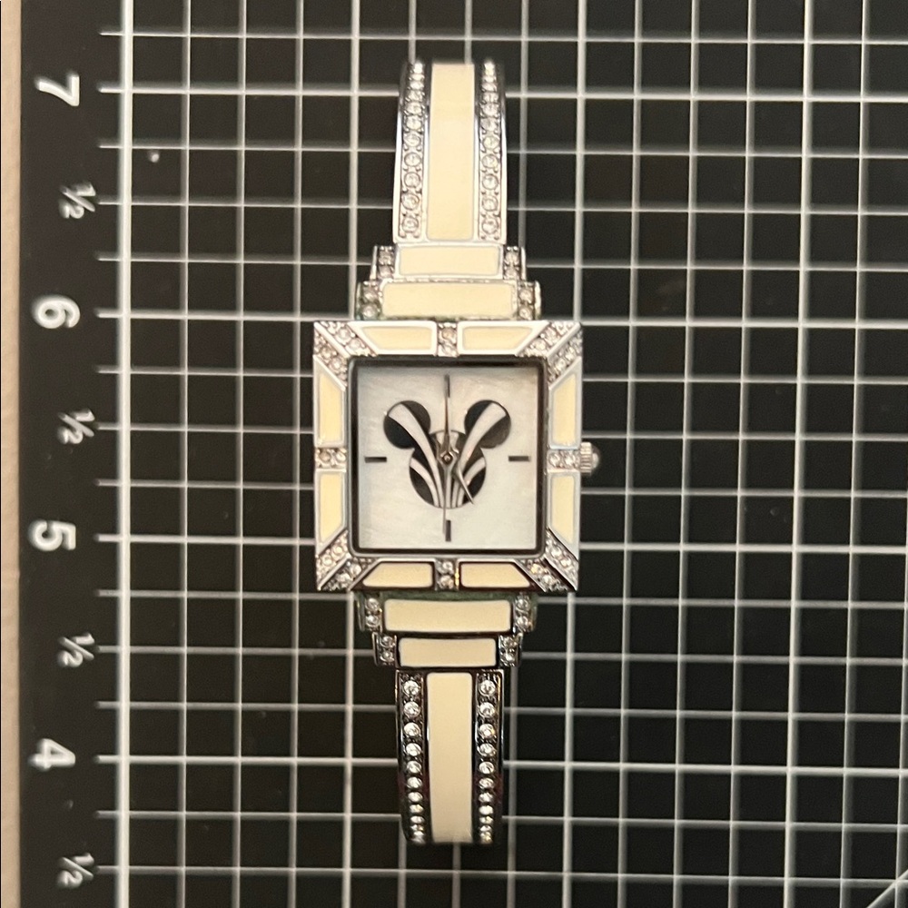 Disney Parks Womens Wristwatch Mickey Mouse Icon Art Deco Off White